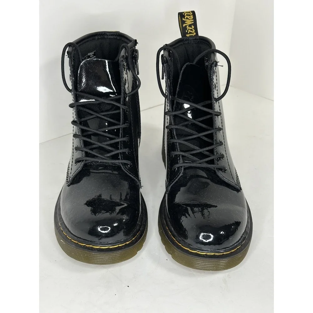 Dr. Martens Combat Boots Youth Kids Sz 3 Black Patent Leather Lace‎ Zip 1460J